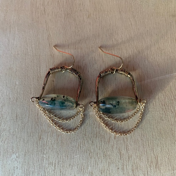 Earrings with moss agate beads - Picture 3 of 4